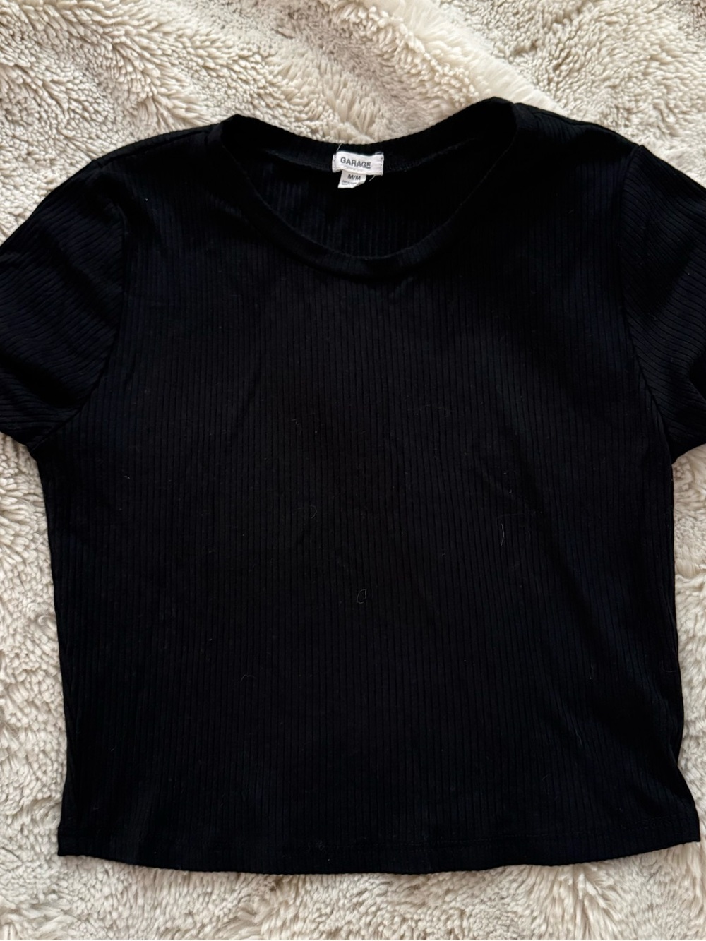 Garage Black Ribbed Short Sleeve Crop Tee